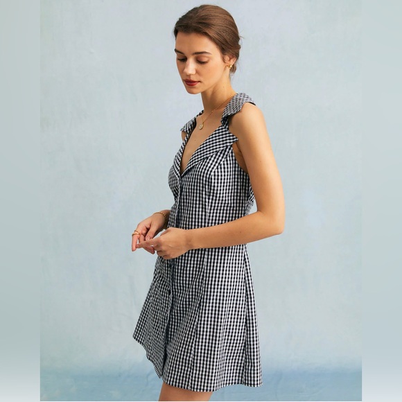 NWT Lapel Plaid Button Sleeveless Mini Dress - Picture 3 of 6